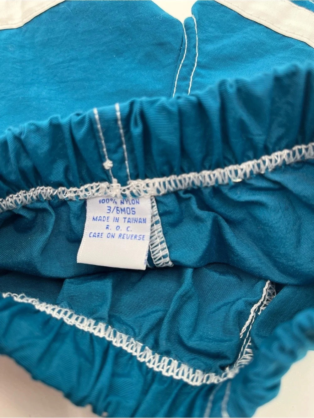 Vintage Teal Blue Boys' Swim Trunks with White Stripe